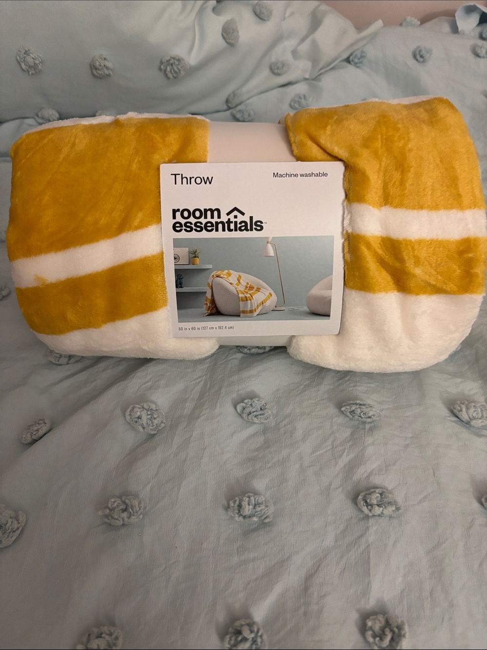 Room Essentials Yellow & White Striped Plush Throw Blanket